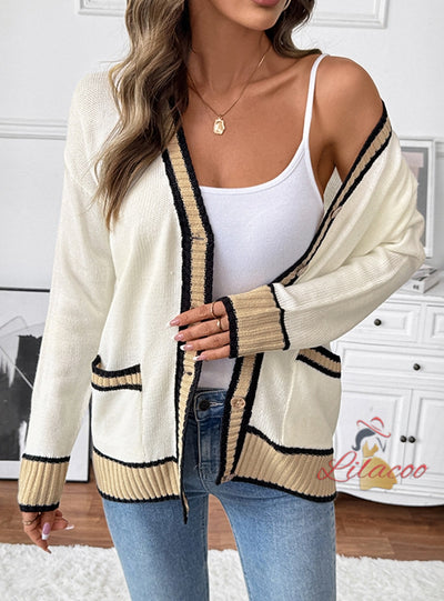 Casual Loose V-neck Contrast Sweater