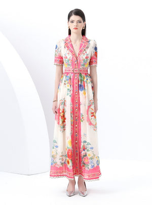 V-neck Short Sleeve Print Party Dress