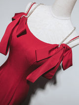 Red Mermaid Spaghetti Straps Beading Prom Dress