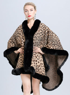 Leopard Jacquard Knit Cardigan Cloak Shawl
