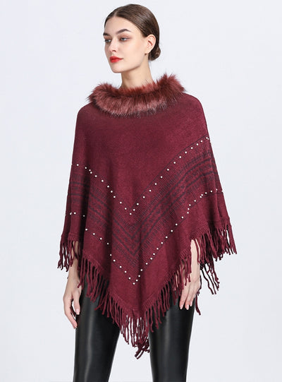 Fringe Knit Pullover Cloak Shawl