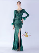 Long Sleeve Mermaid Sequins Prom Dress