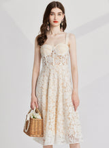 Retro Silm Waist Embroidery Gauze Dress