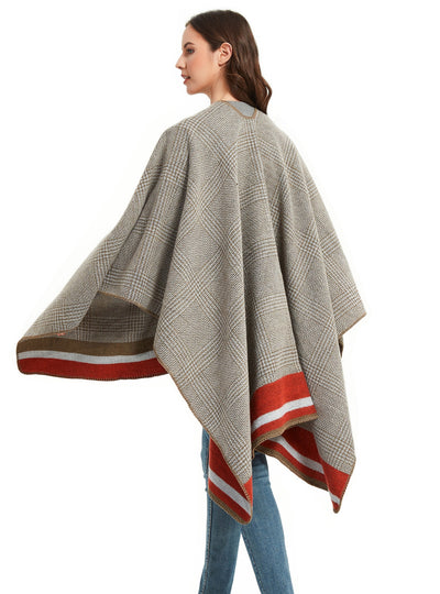 Plaid Split Shawl Ladies' Cloak