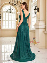 Green Sequins V-neck Prom Dress