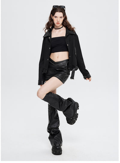Leather POLO Collar Loose Jacket