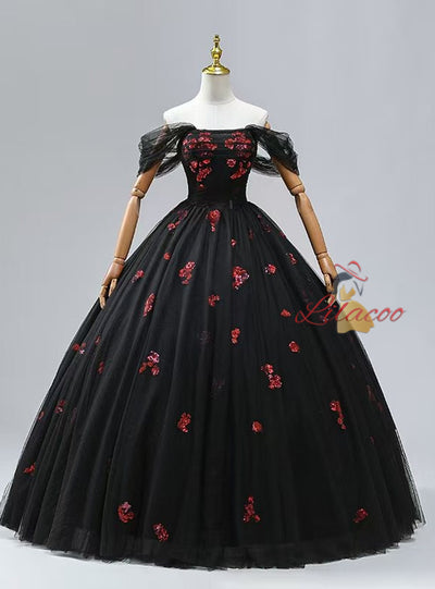 Black Tulle Sequins Prom Dress