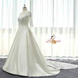White Satin Lace Short Sleeve Wedding Dress
