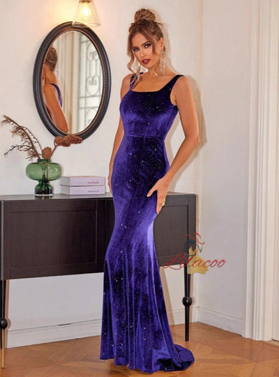 Mermaid Velvet Straps Long Party Dress