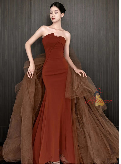 Mermaid Tulle Strapless Prom Dress