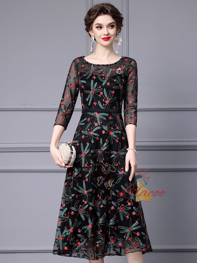 Black Short Sleeve Beading Mother Of The Bride Dress