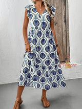 Loose Deep V-neck Printed Long Dress