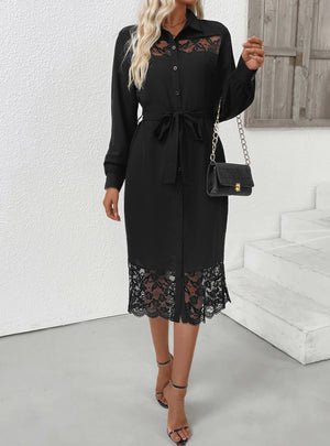 Lace Stitching Shirt Long Sleeve Dress