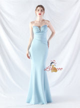 Memraid Strapless Pleats Beading Prom Dress
