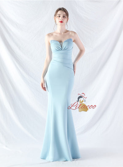 Memraid Strapless Pleats Beading Prom Dress