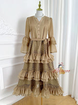Retro Palace Lace Stitching Flared Sleeve Dress