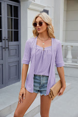 Solid Color Stitching Button Short Sleeve T-shirt