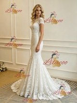 White Mermaid Lace Short Sleeve Wedding Dress