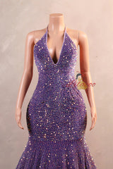 Purple Mermaid Sequins V-neck Prom Dress