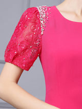 Fuchsia Lace Short Sleeve Mother Of the Brides Dress