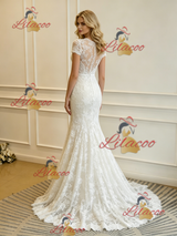 White Mermaid Lace Short Sleeve Wedding Dress