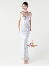 Mermaid Sequins Spaghetti Straps Beading Prom Dress