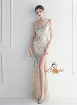 Spaghetti Straps Sequins Beading Prom Dress