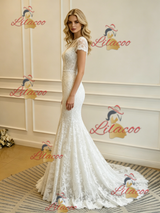 White Mermaid Lace Short Sleeve Wedding Dress
