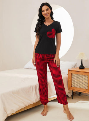 Heart-shaped Printed Short-sleeved Pajamas Set