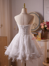 White Tulle Lace Homecoming Dress