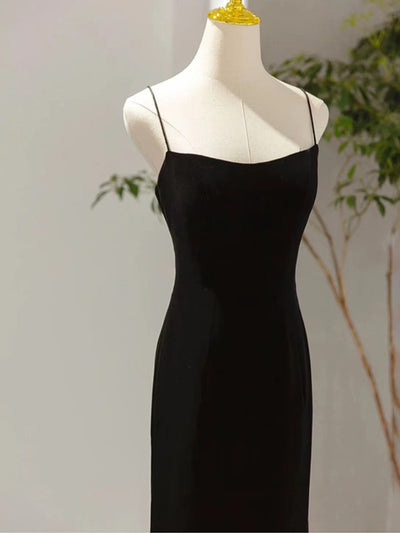 Black Mermaid Velvet Spaghetti Straps Prom Dress