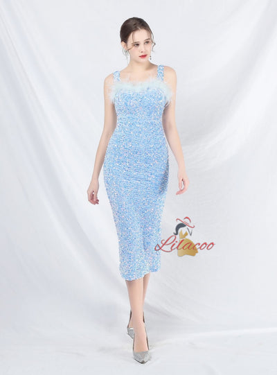 Sheath Straps Tea Length Prom Dress