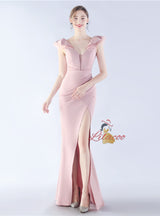 Mermaid V-neck Pleats Split Prom Dress