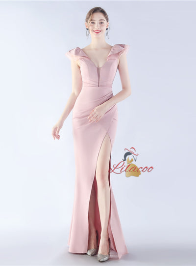 Mermaid V-neck Pleats Split Prom Dress