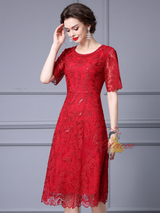 Lace Short Sleeve Short Mother Of The Bride Dress