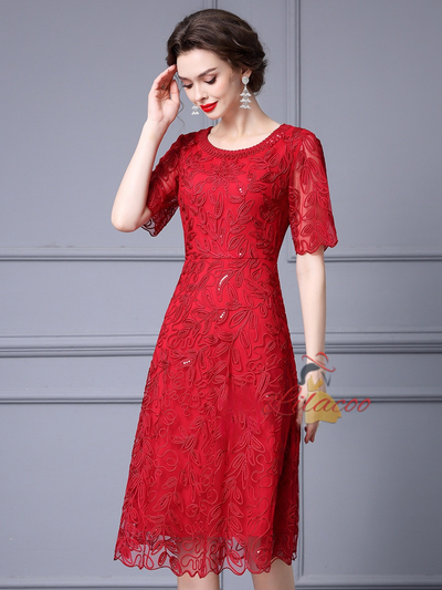 Lace Short Sleeve Short Mother Of The Bride Dress