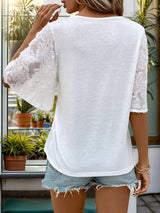 Lace Stitching V-neck Solid Color Top
