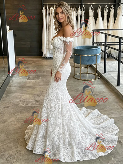 White Mermaid Lace Long Sleeve Wedding Dress