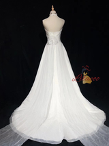 White Chiffon V-neck Beading Wedding Dress