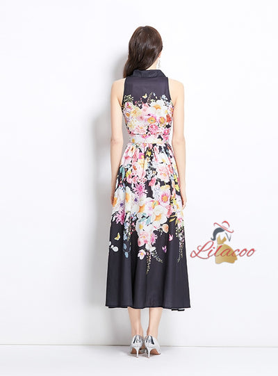 Sleeveless Oil Painting Flower Holiday Style Dress
