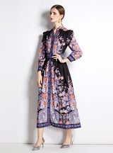 Retro Palace Long Sleeve Printed Slim Dress