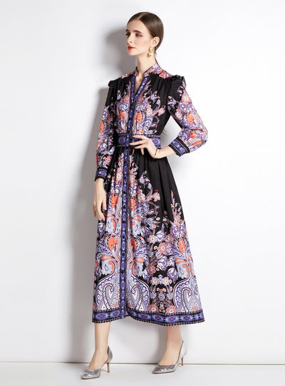 Retro Palace Long Sleeve Printed Slim Dress