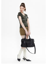 Retro Printed V-neck Short Sleeve T-shirt