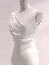 White Pleats Mermaid Backless Wedding Dress