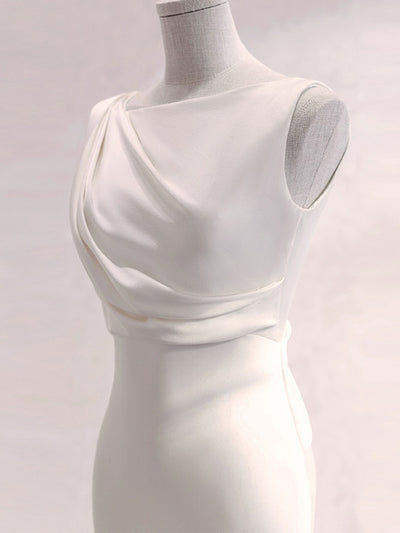 White Pleats Mermaid Backless Wedding Dress