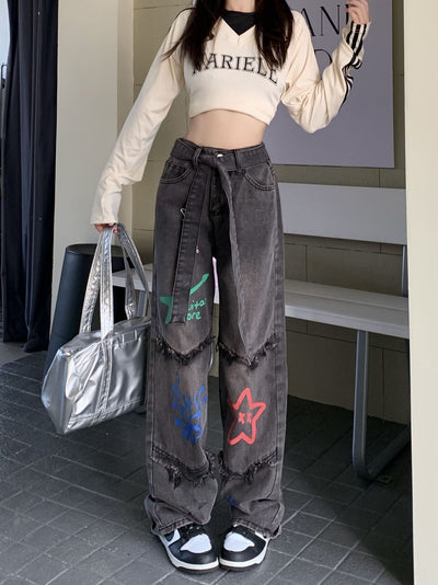 Retro Star High Waist Straight Jeans