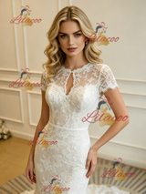 White Mermaid Lace Short Sleeve Wedding Dress