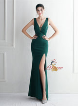 V-neck Pleats Sleeveless Prom Dress