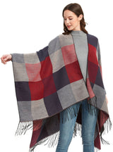 Fringed Double-sided Plaid Split Shawl
