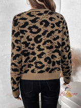 Leopard Bow Tie Knitted Long Sleeve Sweater